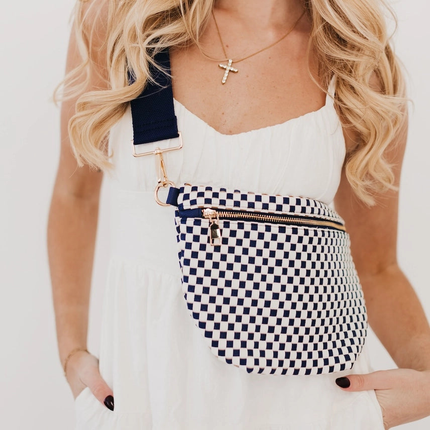 Maddox Woven Bum Bag - Checkered Navy
