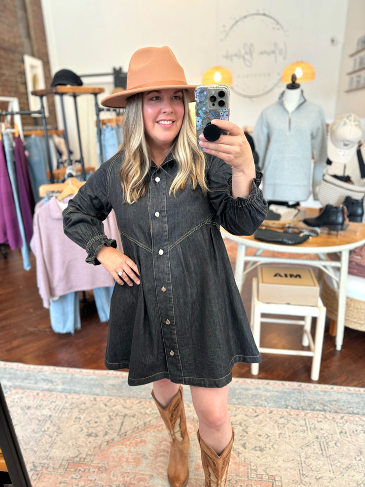 Elan Black Denim Button Down Dress