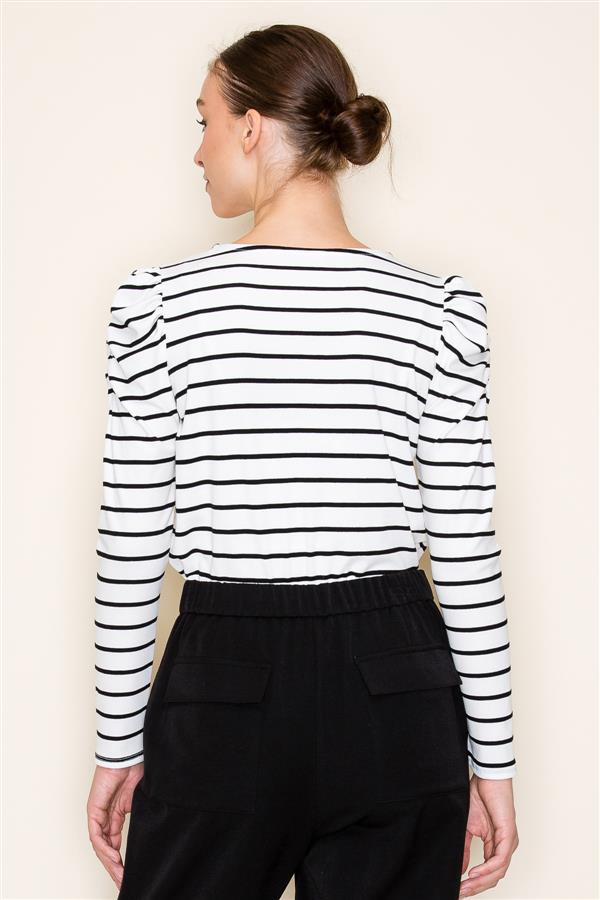 Emmy Gathered Shoulder Striped Top