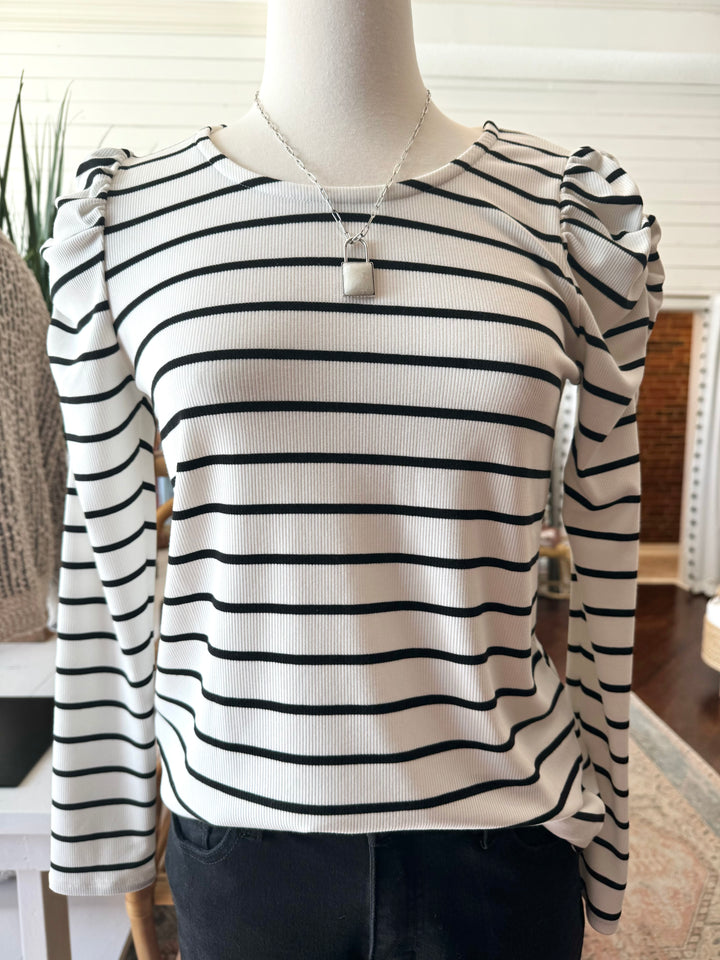 Emmy Gathered Shoulder Striped Top