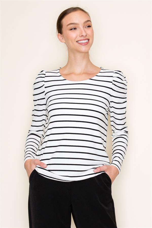 Emmy Gathered Shoulder Striped Top