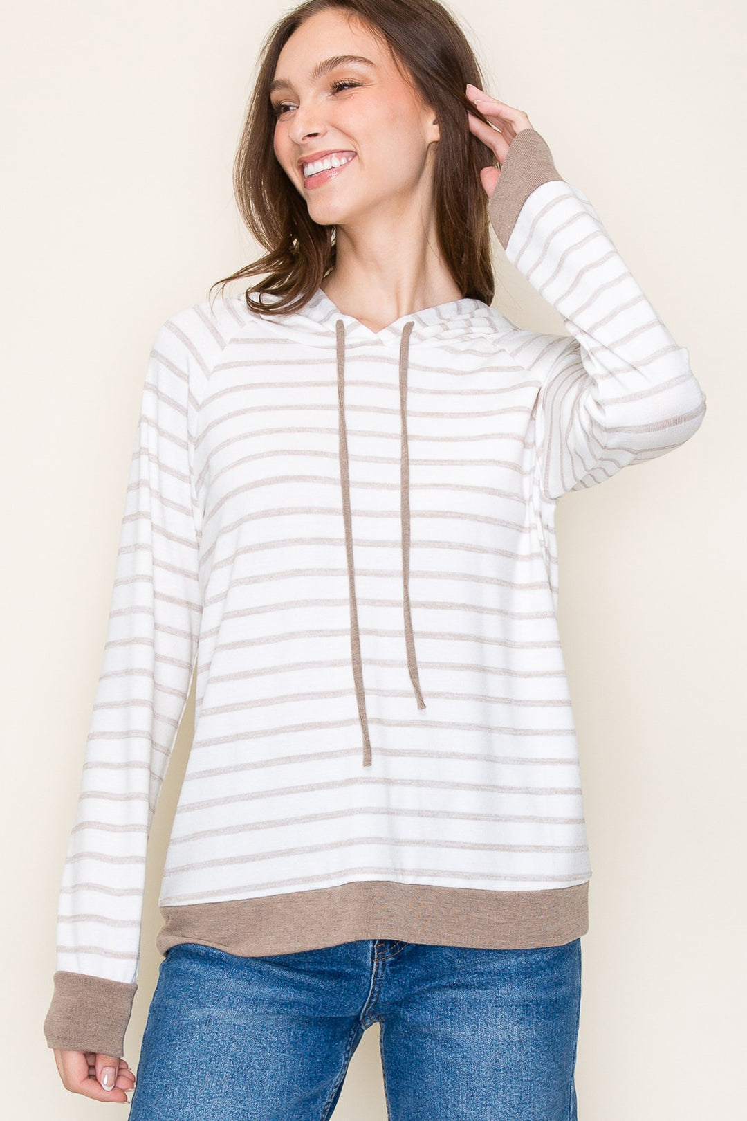 Etta Striped Hoodie - Taupe