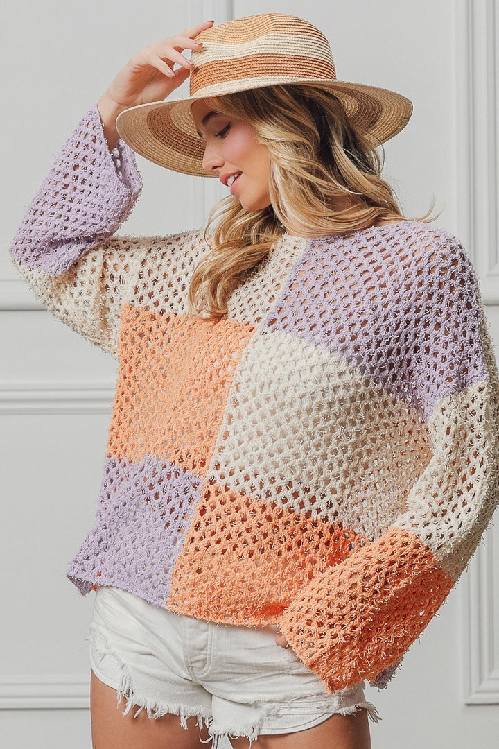 Jetta Colorblock Hollow Out Sweater Top