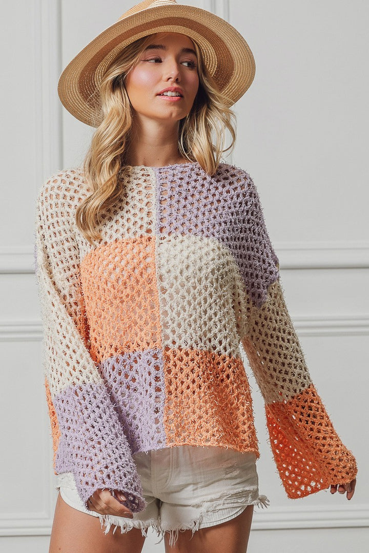 Jetta Colorblock Hollow Out Sweater Top