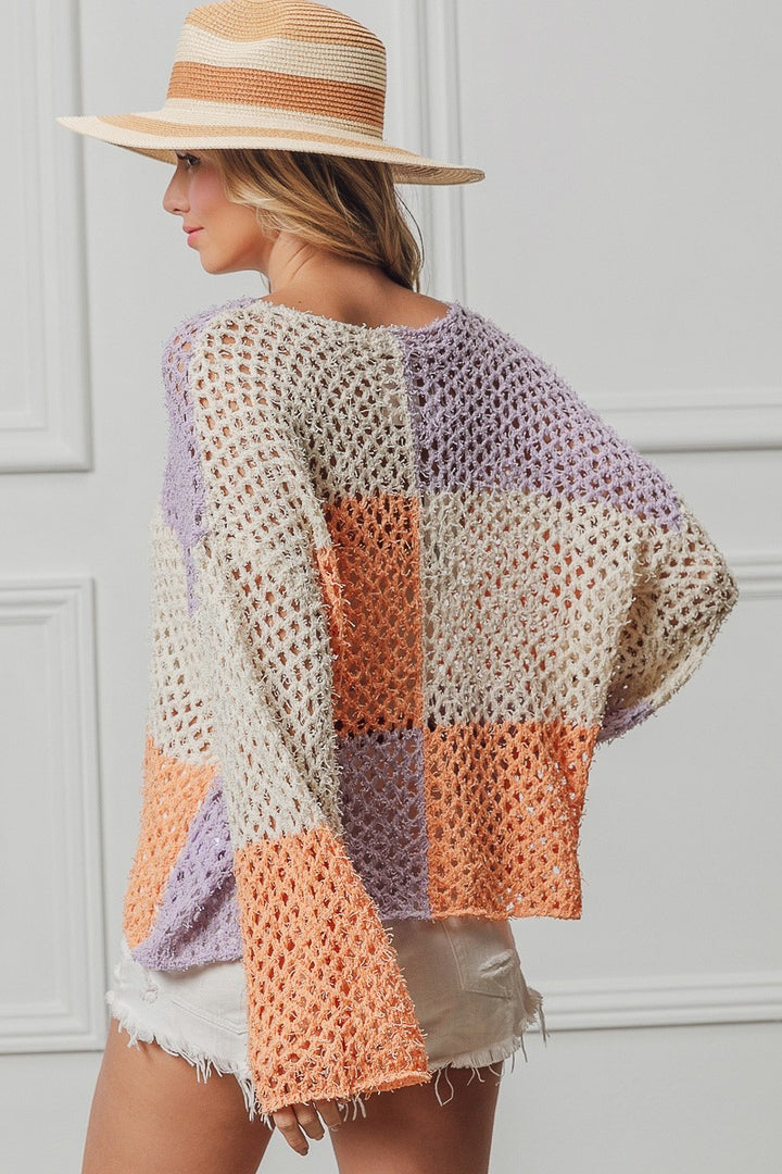 Jetta Colorblock Hollow Out Sweater Top