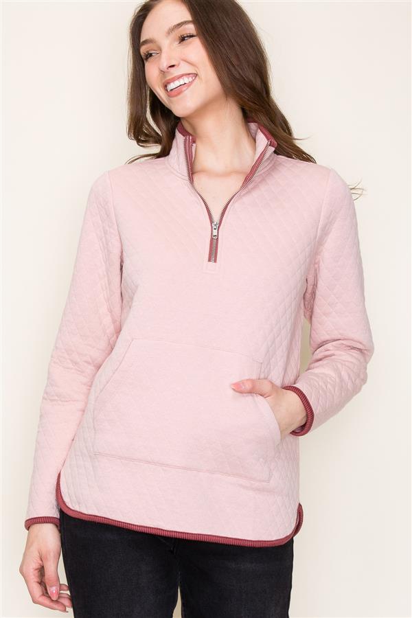 Karli Half Zip Pullover - Blush