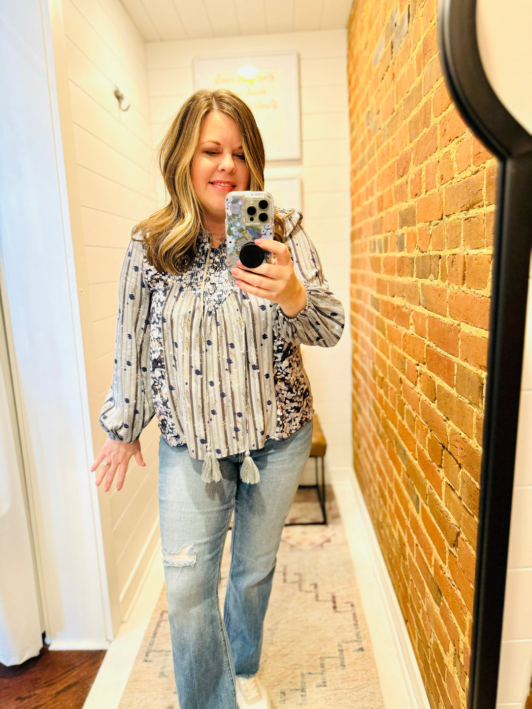 Lucy Smocked Mixed Print Top