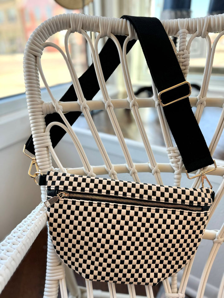 Maddox Woven Bum Bag - Checkered Black