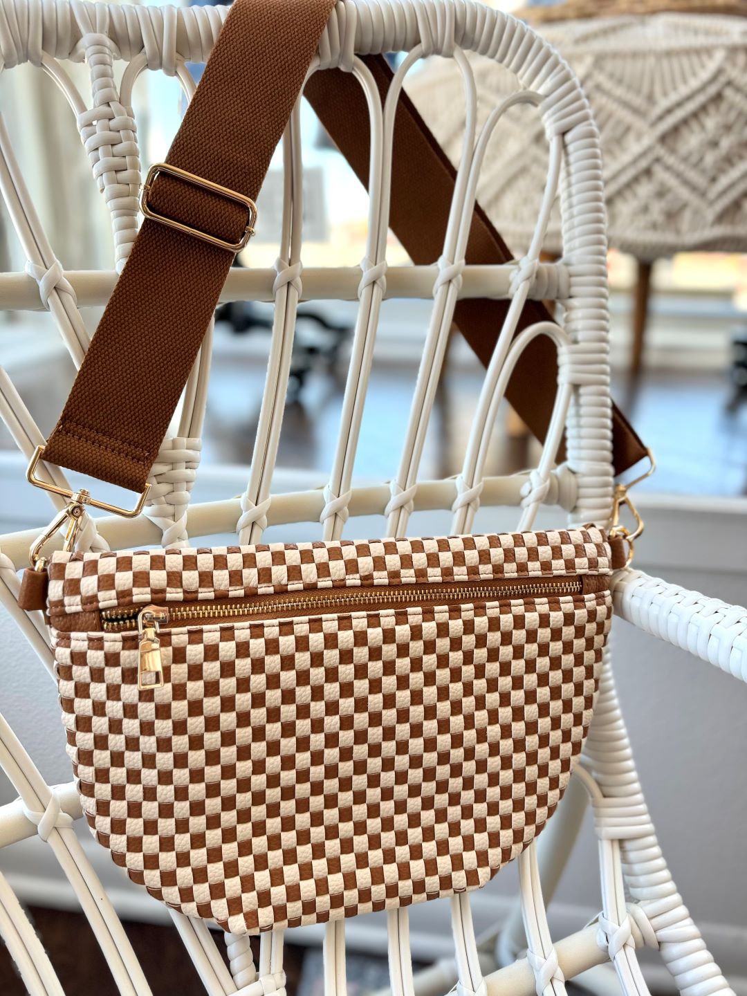 Maddox Woven Bum Bag - Checkered Brown