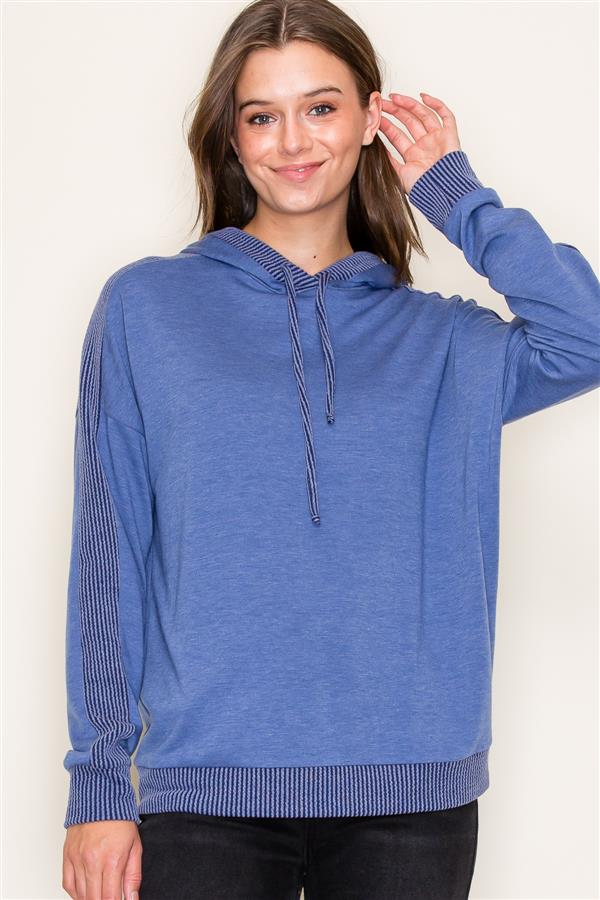 Marona Terry Hoodie Top - Denim Blue