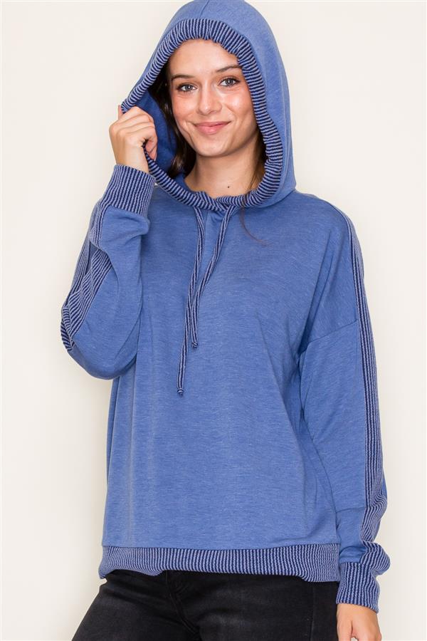 Marona Terry Hoodie Top - Denim Blue