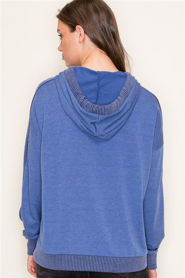 Marona Terry Hoodie Top - Denim Blue