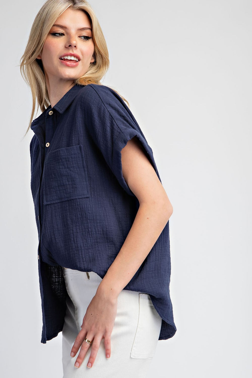 Noella Cotton Gauze Button Down Top