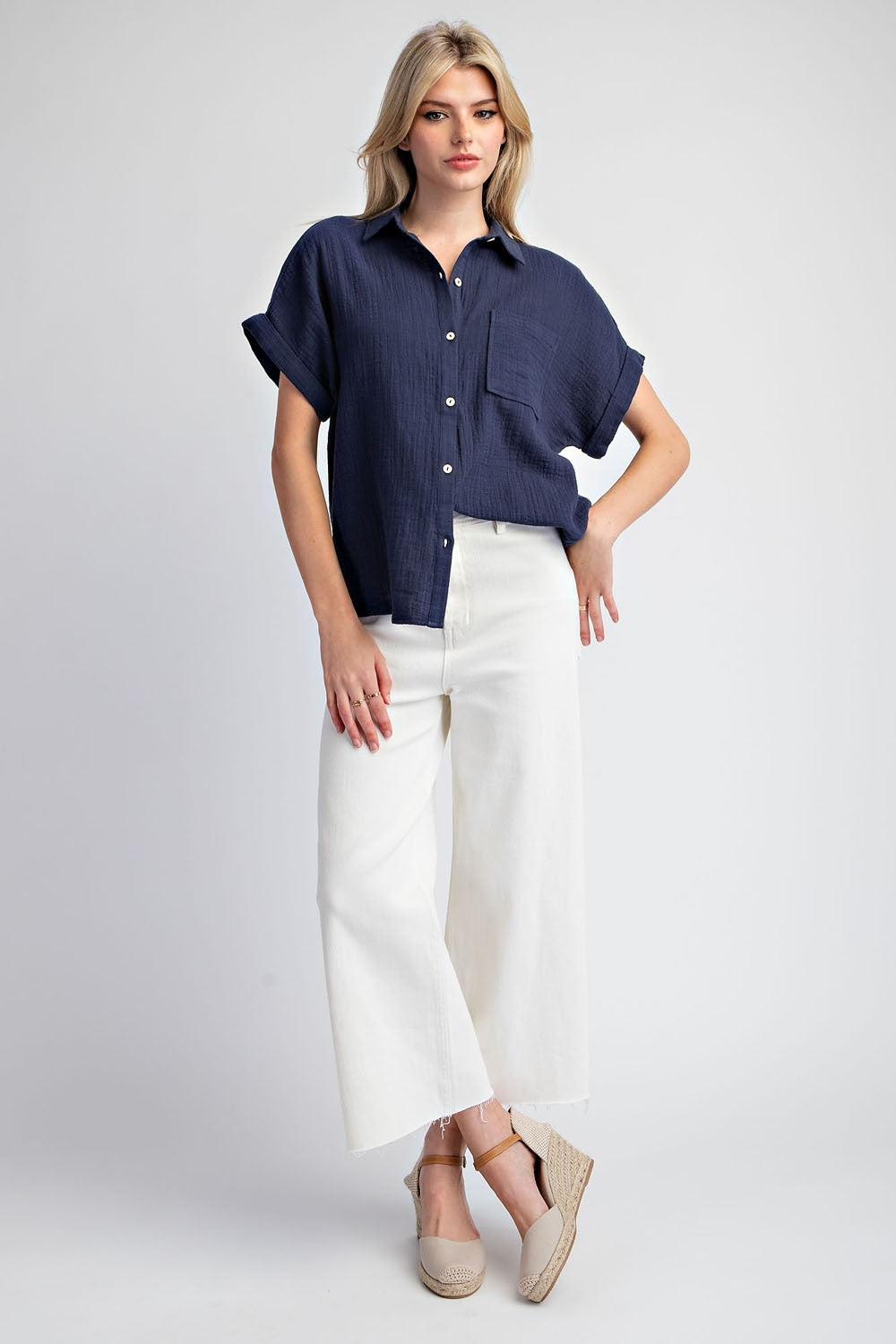 Noella Cotton Gauze Button Down Top