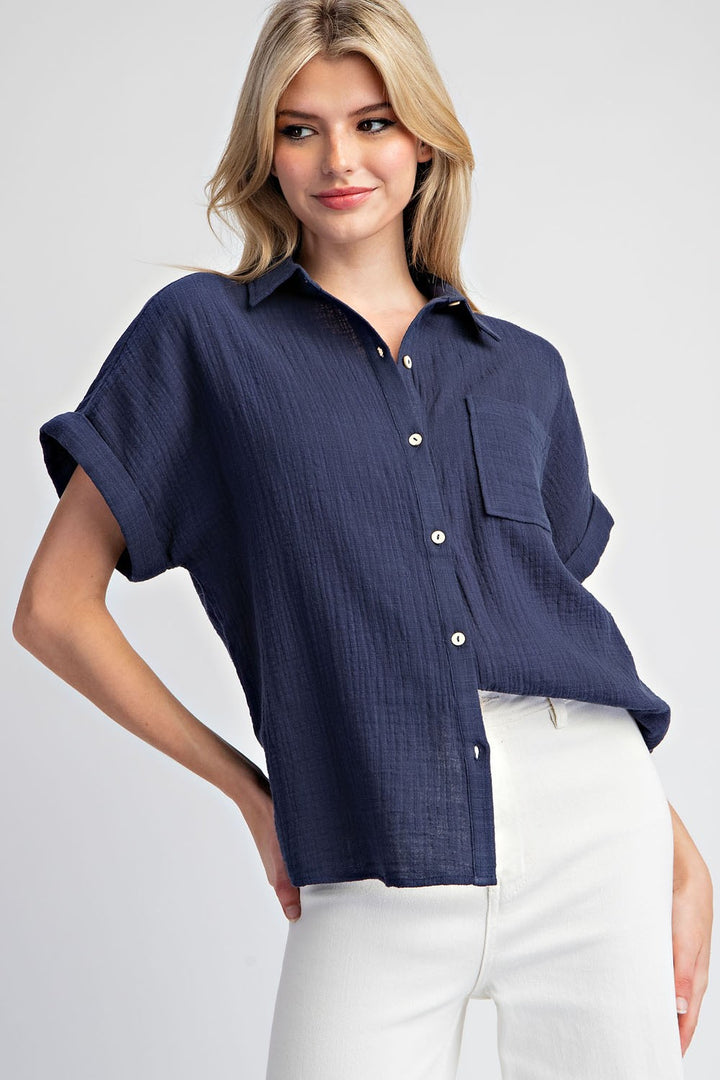 Noella Cotton Gauze Button Down Top