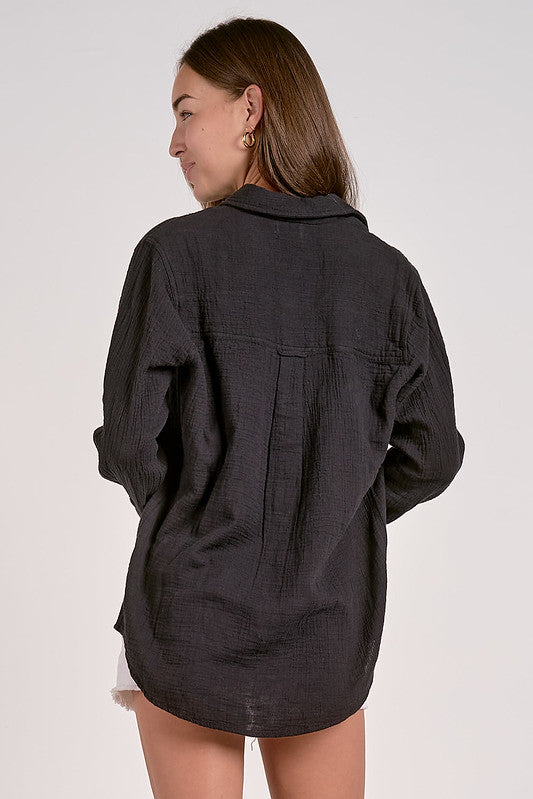 Charlotte Cotton Gauze Button Up – Black