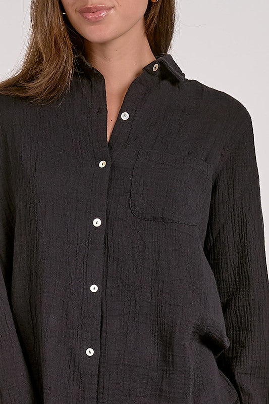 Charlotte Cotton Gauze Button Up – Black