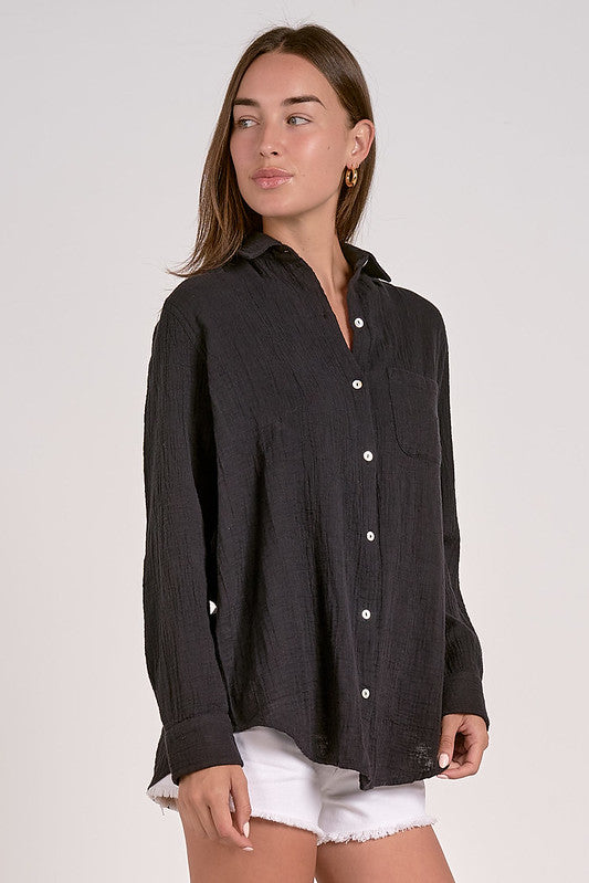Charlotte Cotton Gauze Button Up – Black