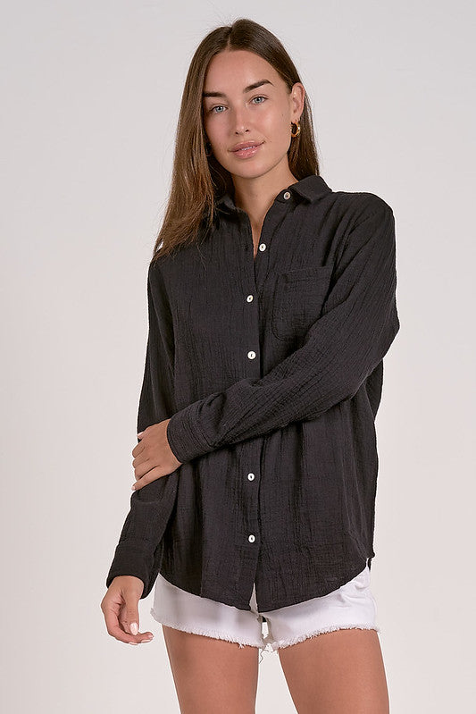 Charlotte Cotton Gauze Button Up – Black