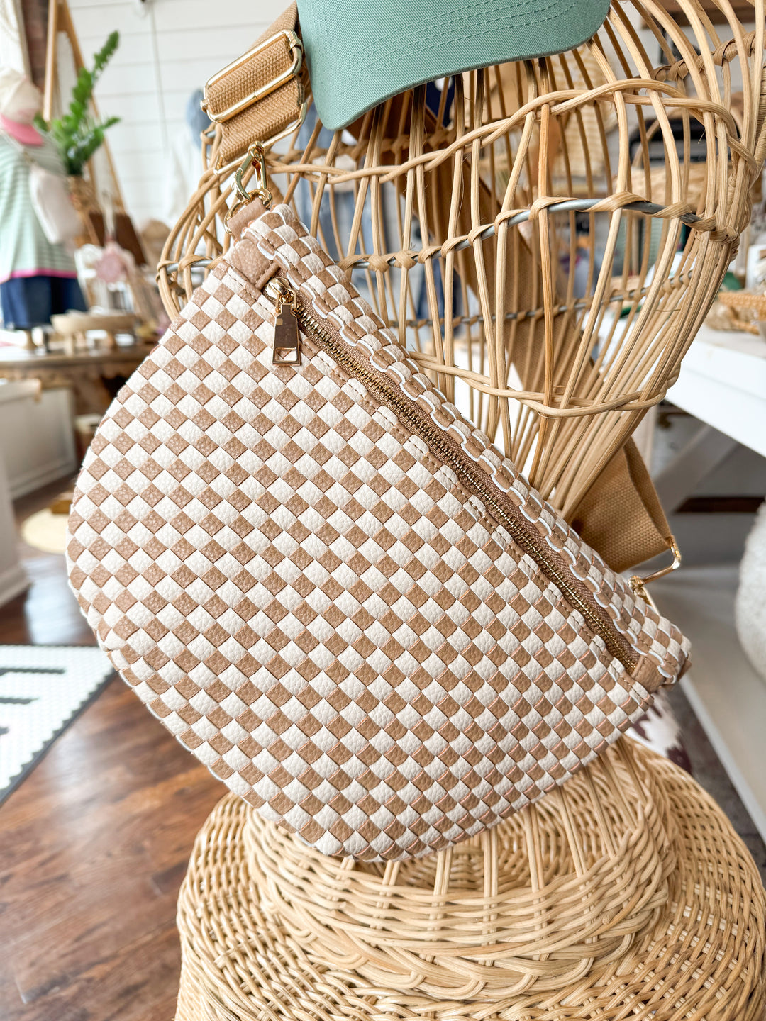 Maddox Woven Bum Bag - Checkered Tan