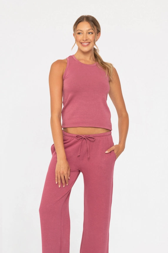 Back view of Ember Keyhole Lounge Tank in Soft Magenta showing keyhole cutout