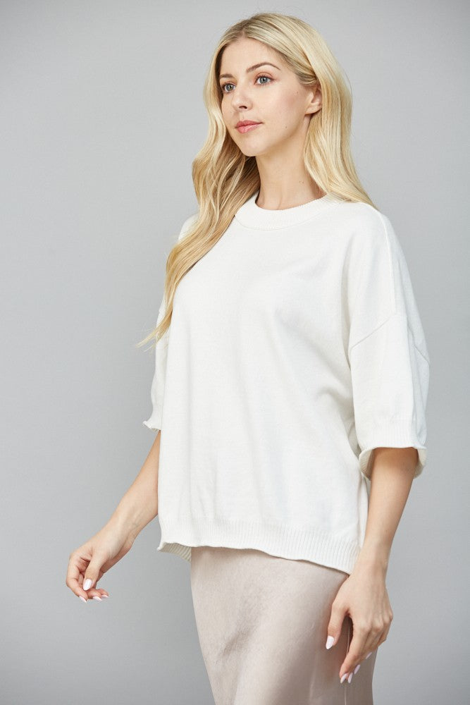 Leah Cream Cotton Cashmere Blend Drop Shoulder Sweater