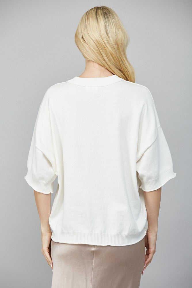 Leah Cream Cotton Cashmere Blend Drop Shoulder Sweater