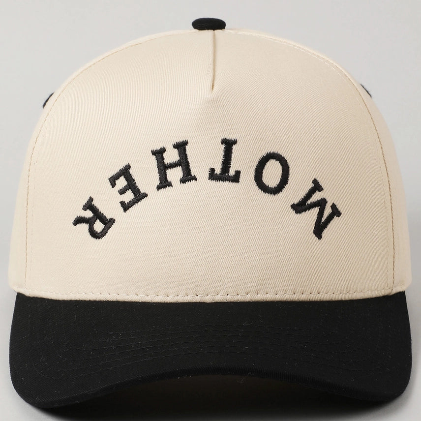 Black MOTHER upside down embroidered trucker hat with snapback, C.C brand.