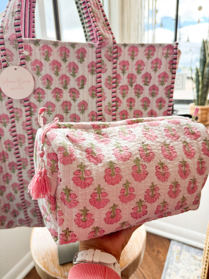 Posie Quilted Cosmetic Bag - Pink Floral