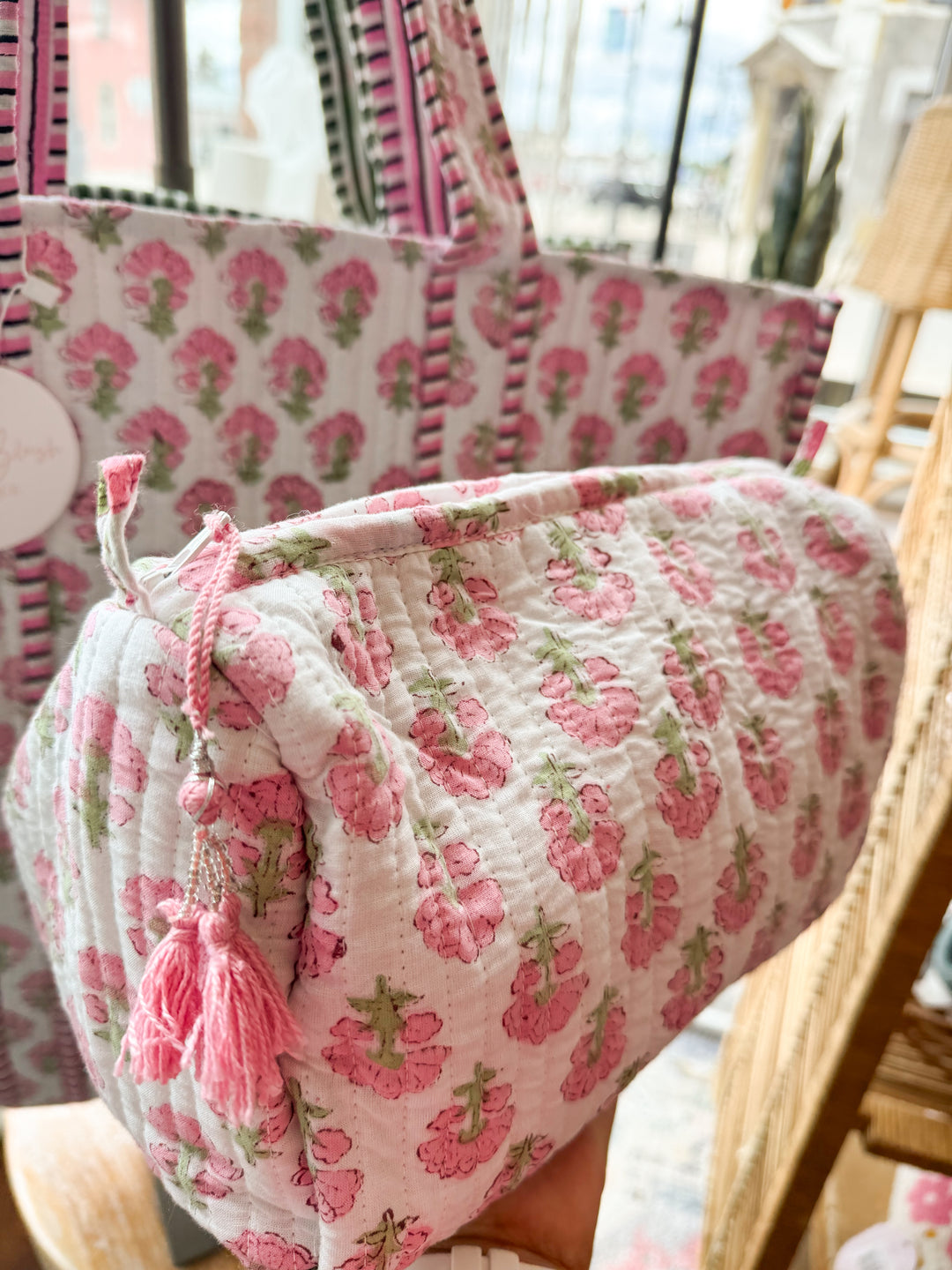 Posie Quilted Cosmetic Bag - Pink Floral