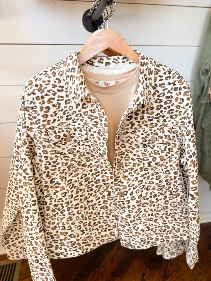 Risen Leopard Print Oversized Denim Jacket