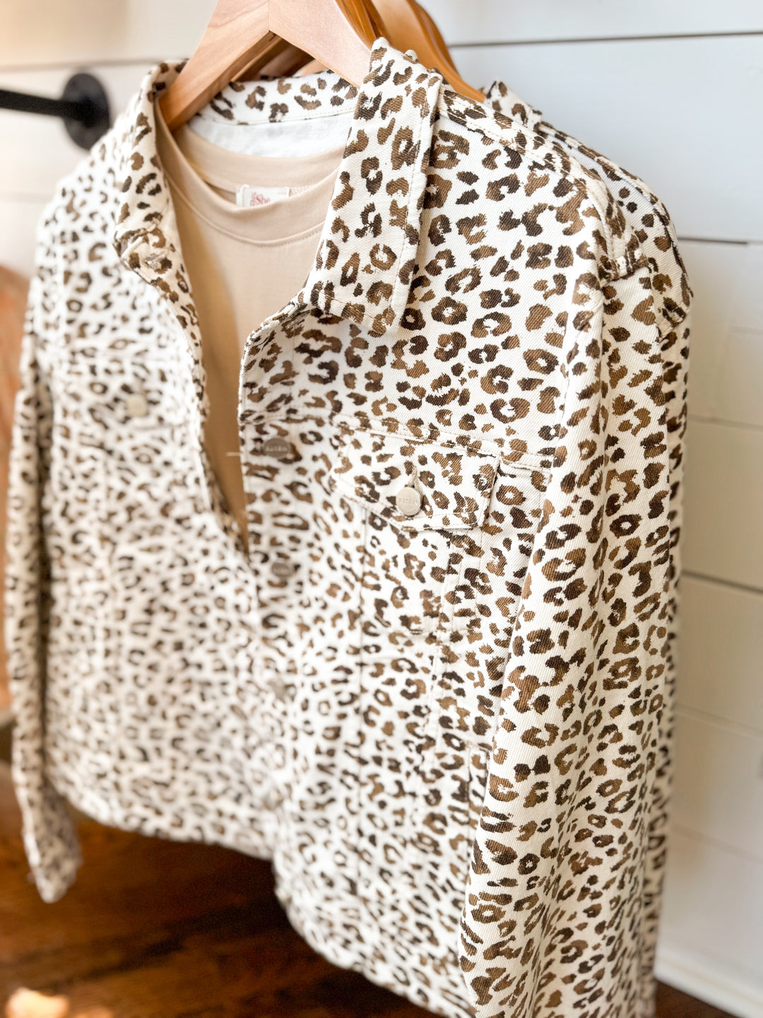 Risen Leopard Print Oversized Denim Jacket